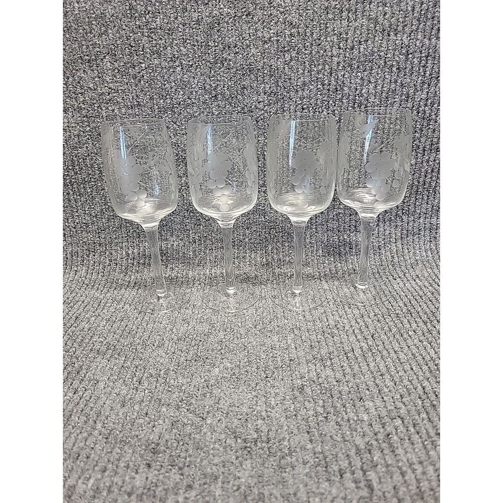 Clear Etched Wine Glasses - Set of 4